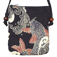 お祭り！和柄ポシェット！荒波鯉・黒